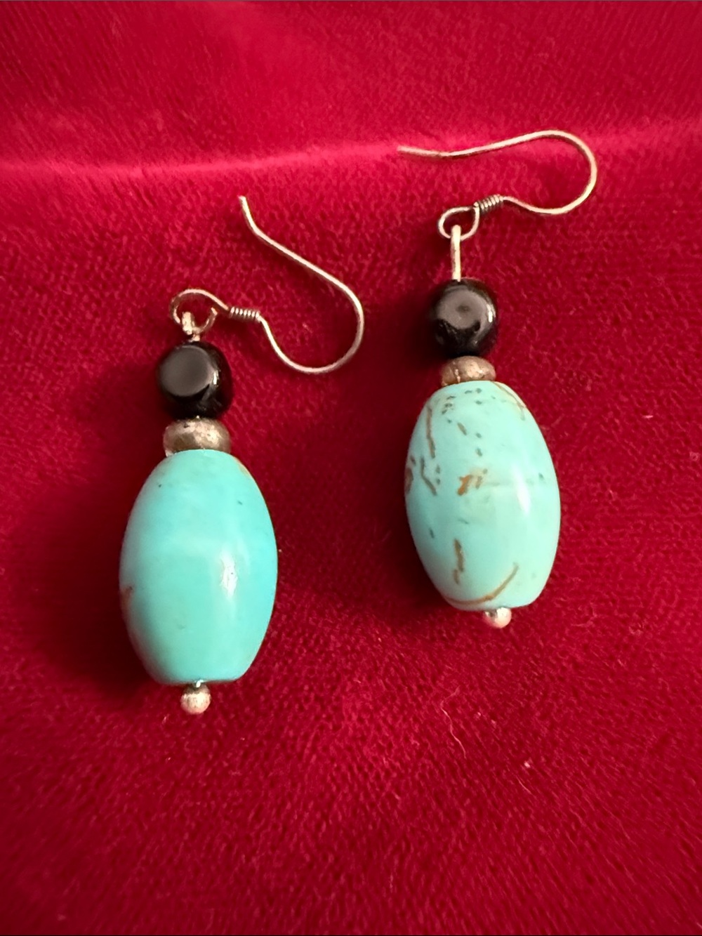 Turquoise Bead Drop Earrings - Blue Green Beads